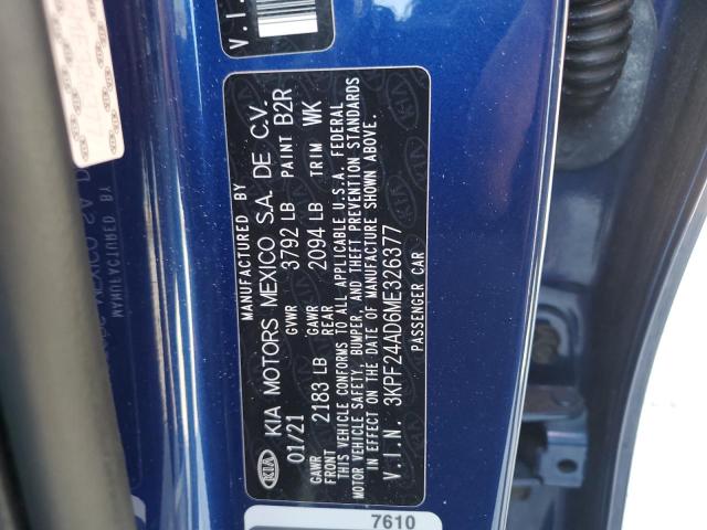 2021 Kia Forte Fe VIN: 3KPF24AD6ME326377 Lot: 58602394