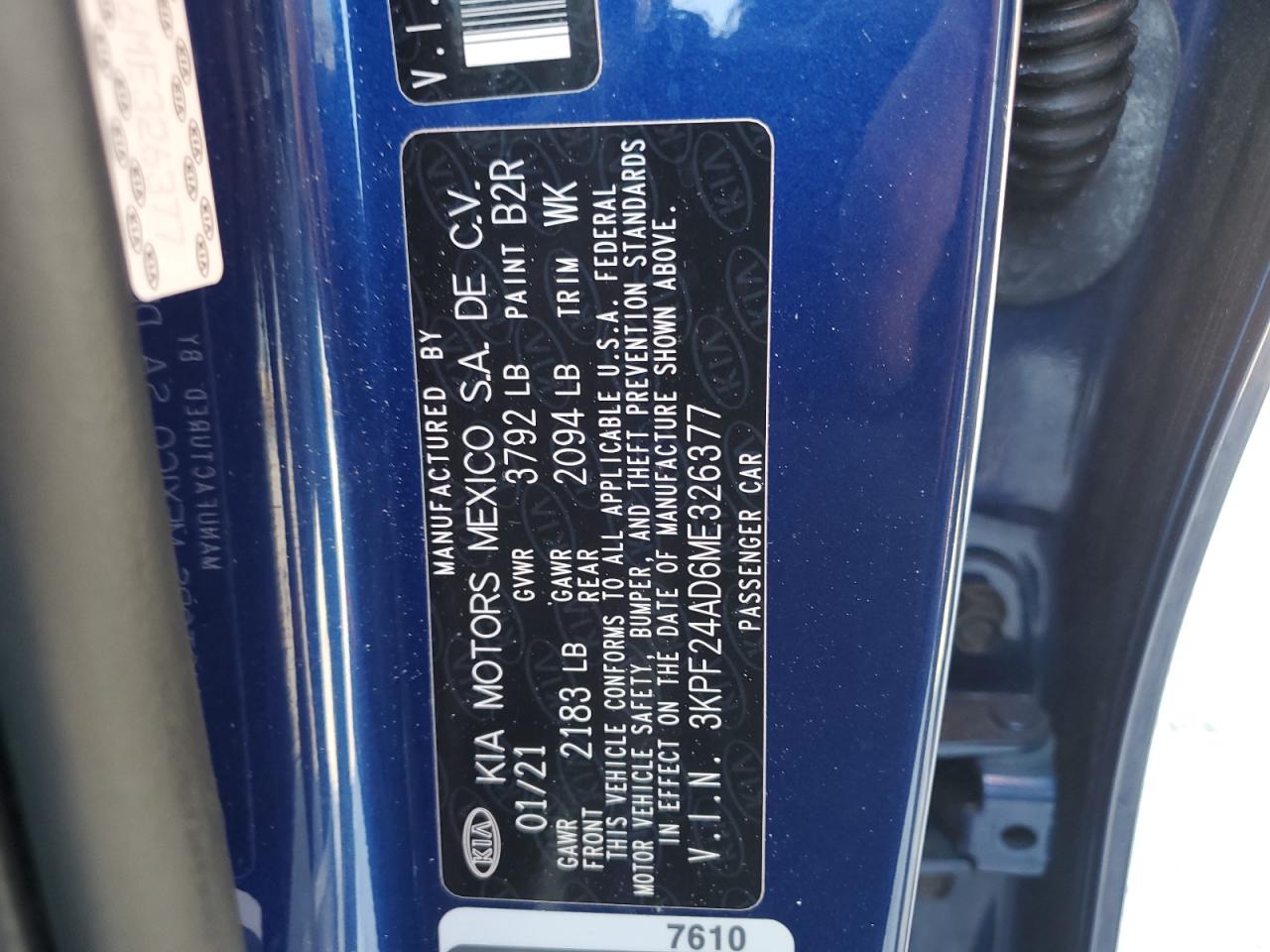 3KPF24AD6ME326377 2021 Kia Forte Fe