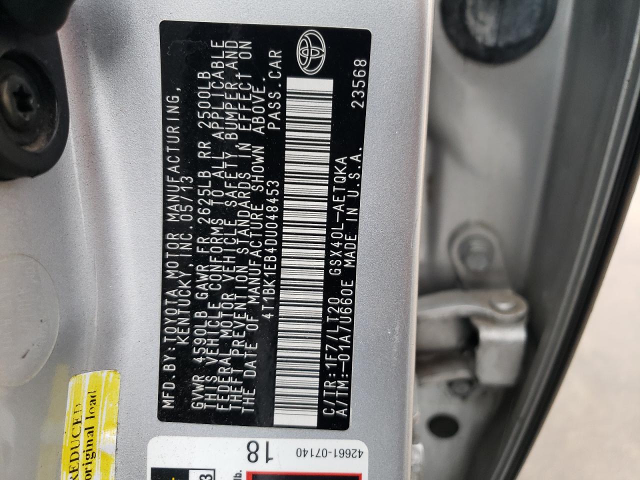 4T1BK1EB4DU048453 2013 Toyota Avalon Base
