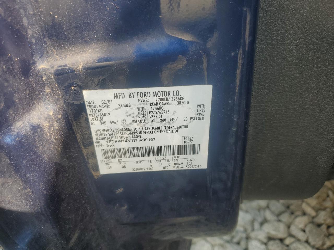 1FTPW14V17FA99167 2007 Ford F150 Supercrew