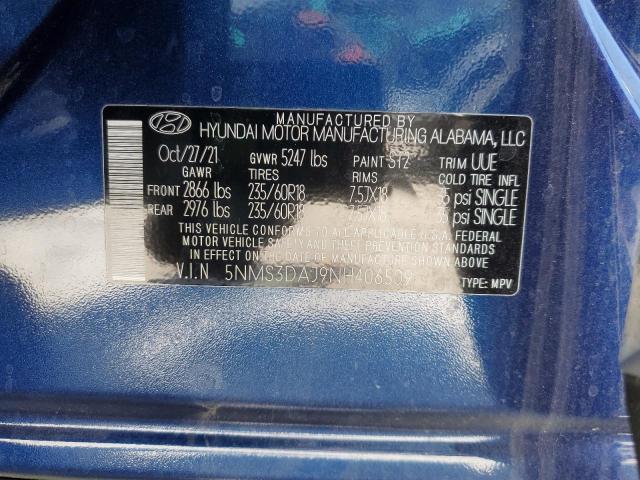 2022 Hyundai Santa Fe Sel VIN: 5NMS3DAJ9NH406509 Lot: 60464564