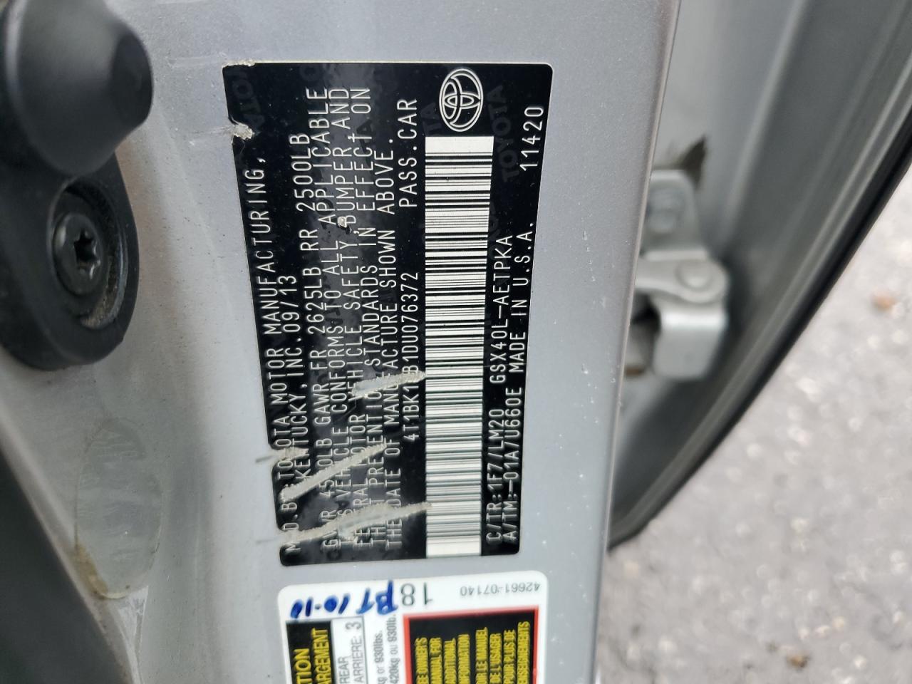 4T1BK1EB1DU076372 2013 Toyota Avalon Base