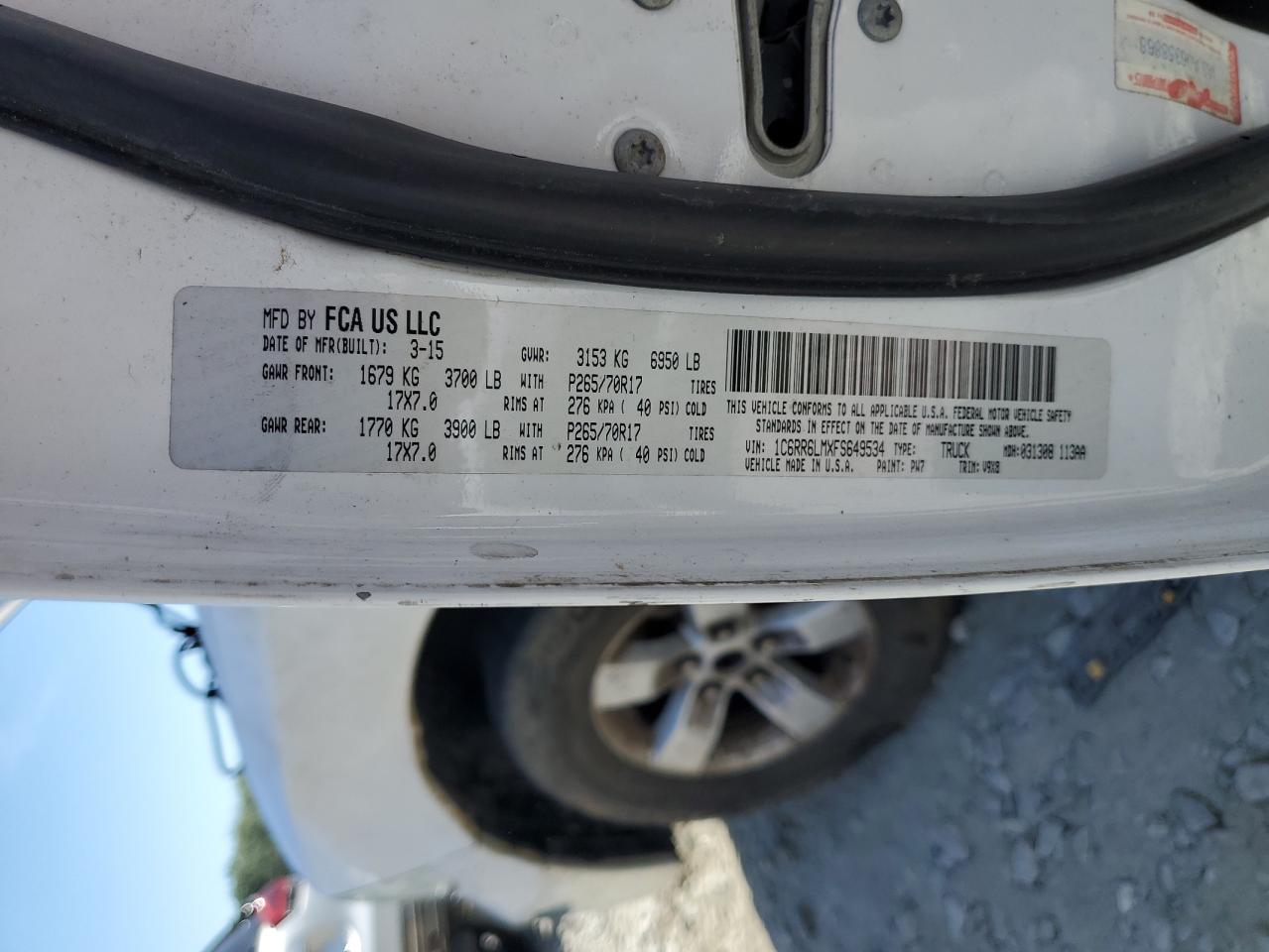 1C6RR6LMXFS649534 2015 Ram 1500 Slt