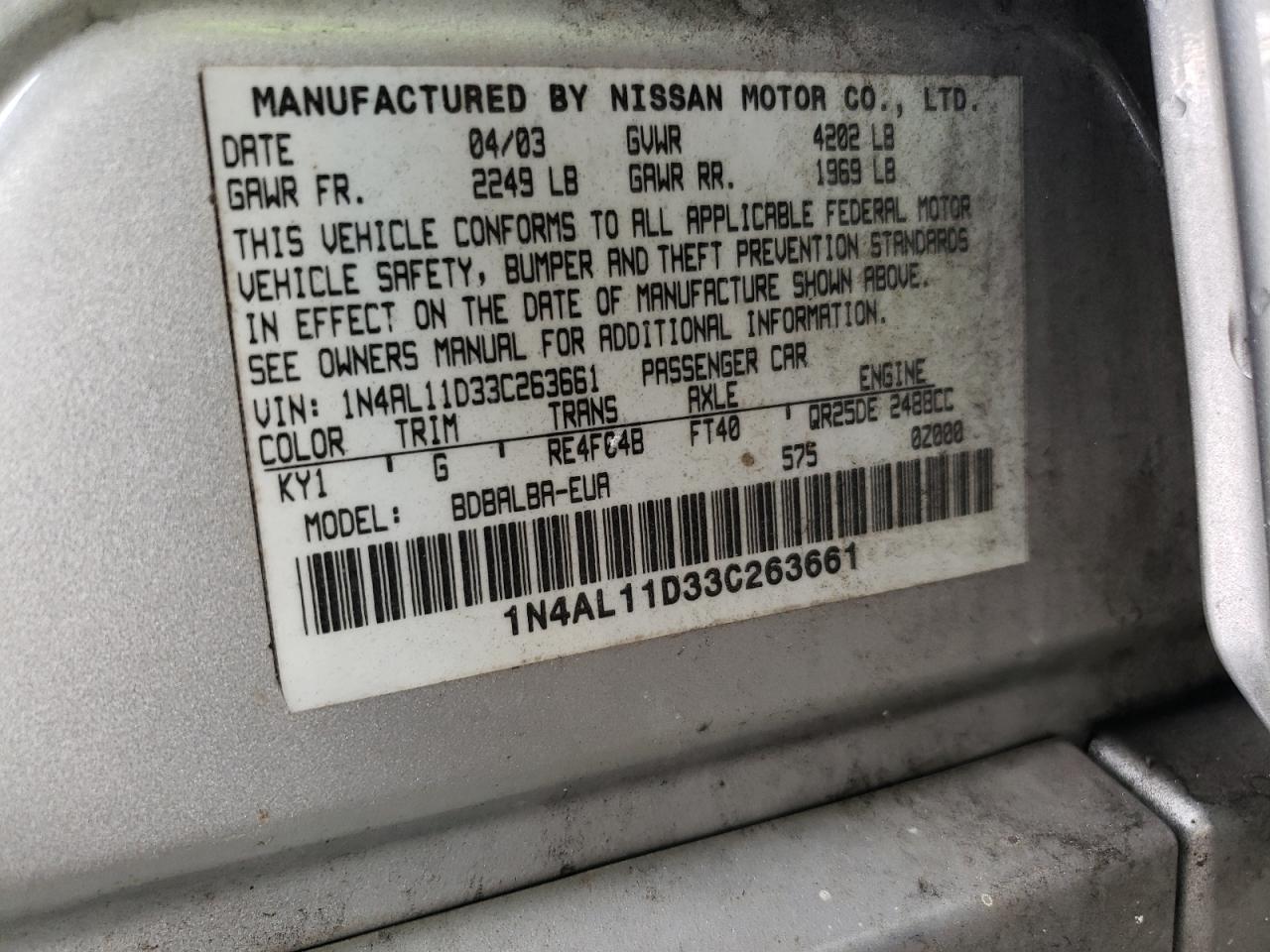 1N4AL11D33C263661 2003 Nissan Altima Base