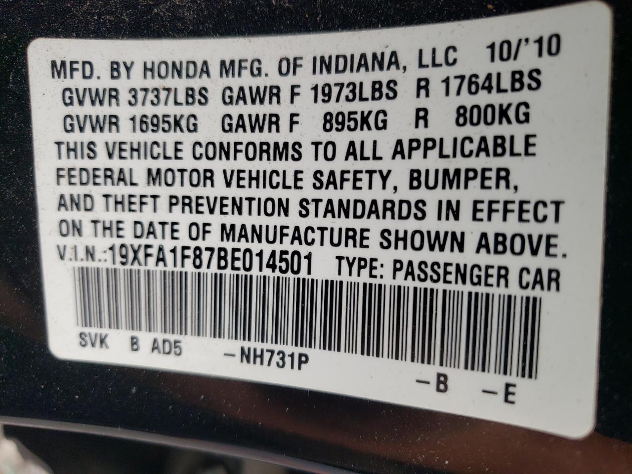 19XFA1F87BE014501 2011 Honda Civic Ex 19XFA1F87BE014501 2011 Honda Civic Ex