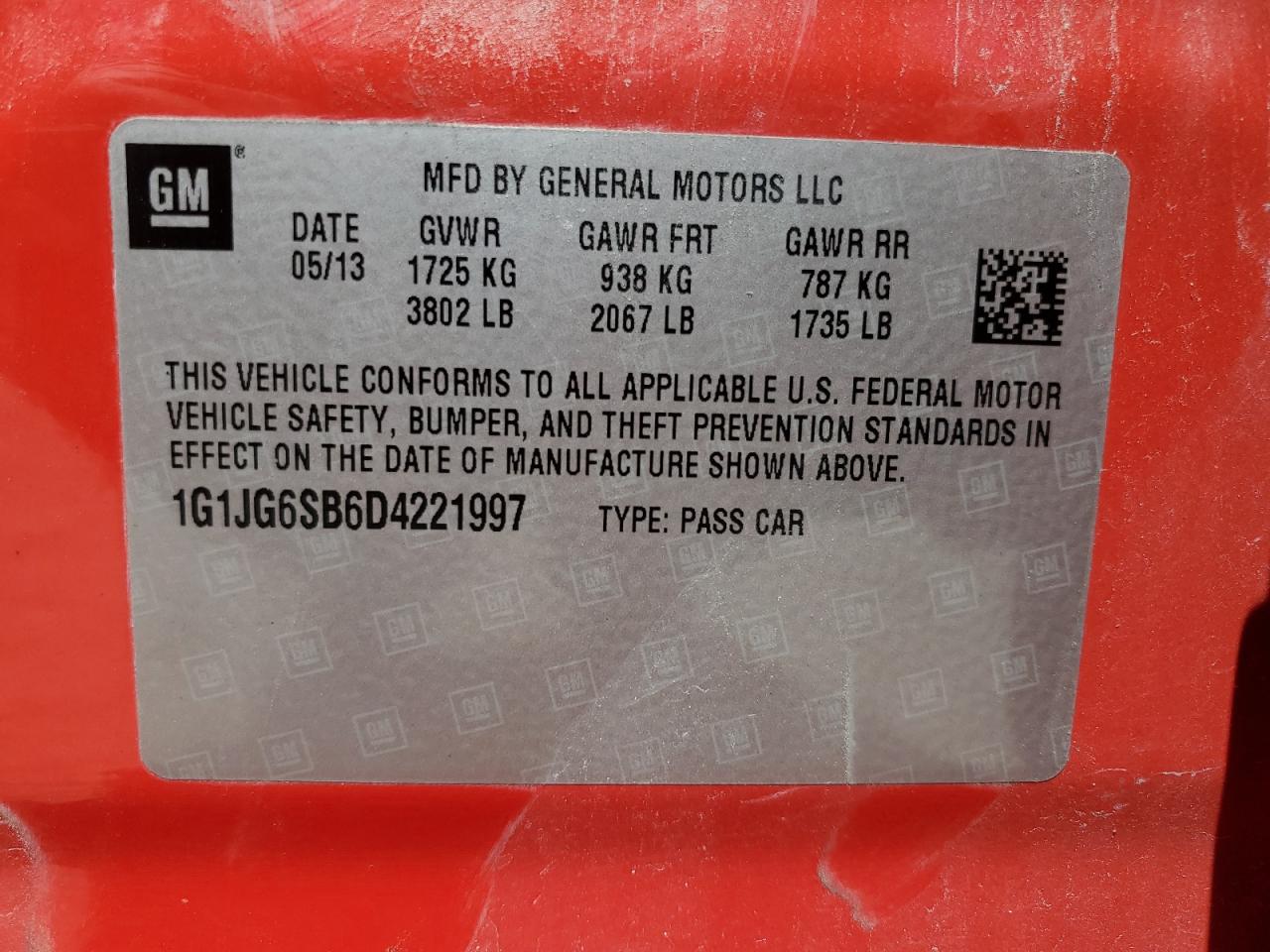 1G1JG6SB6D4221997 2013 Chevrolet Sonic Rs