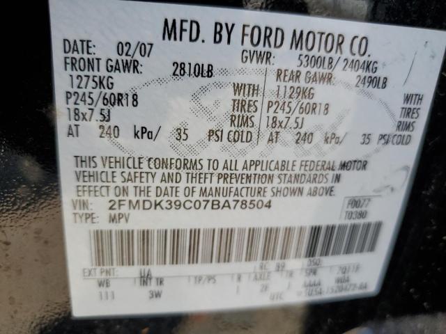 2007 Ford Edge Sel Plus VIN: 2FMDK39C07BA78504 Lot: 60628034