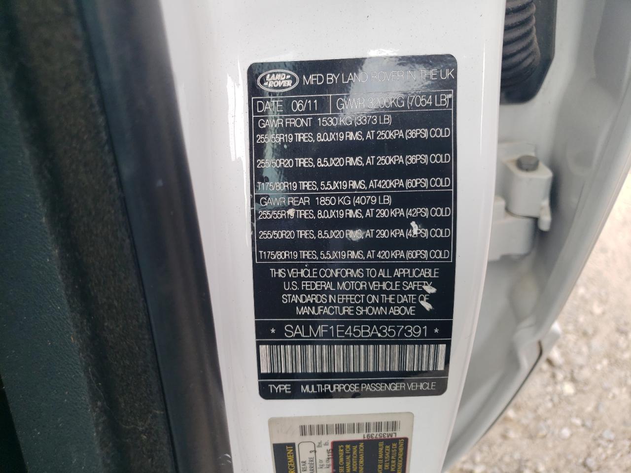 SALMF1E45BA357391 2011 Land Rover Range Rover Hse Luxury