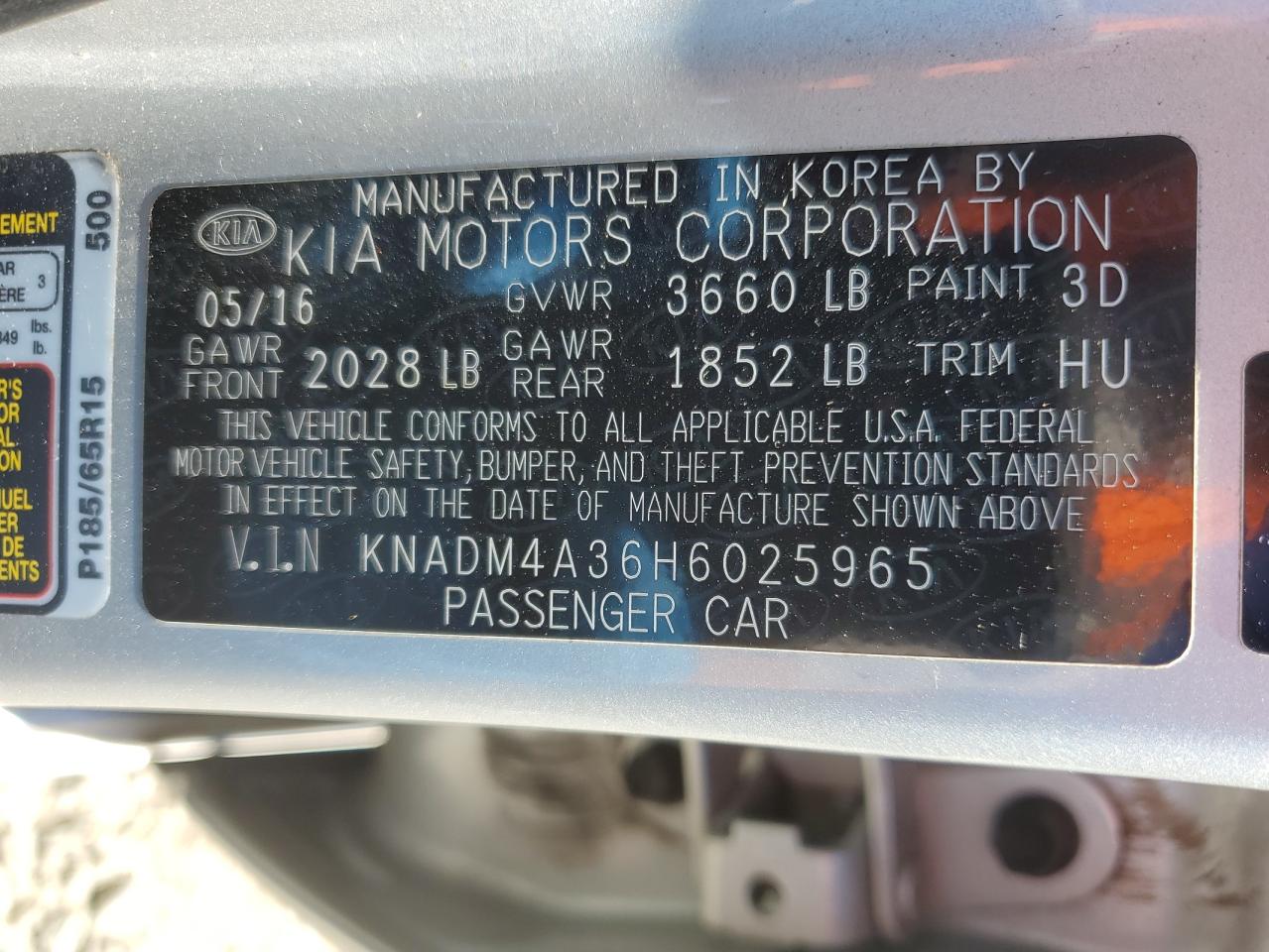 KNADM4A36H6025965 2017 Kia Rio Lx