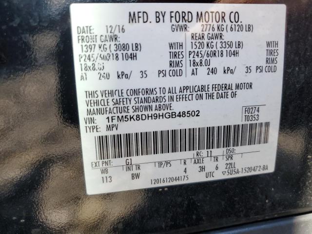 2017 Ford Explorer Xlt VIN: 1FM5K8DH9HGB48502 Lot: 60306504