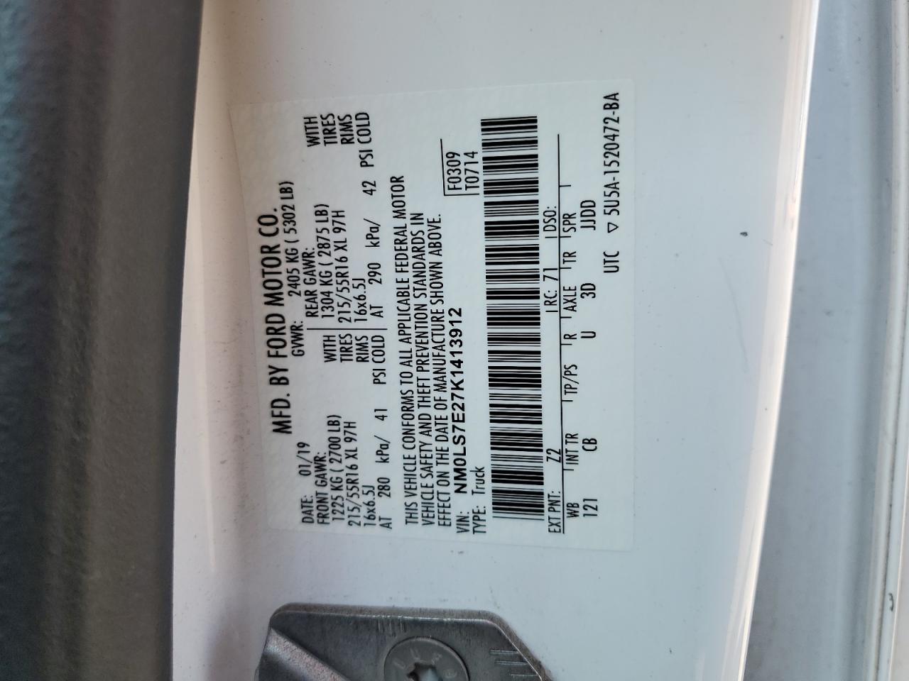 NM0LS7E27K1413912 2019 Ford Transit Connect Xl