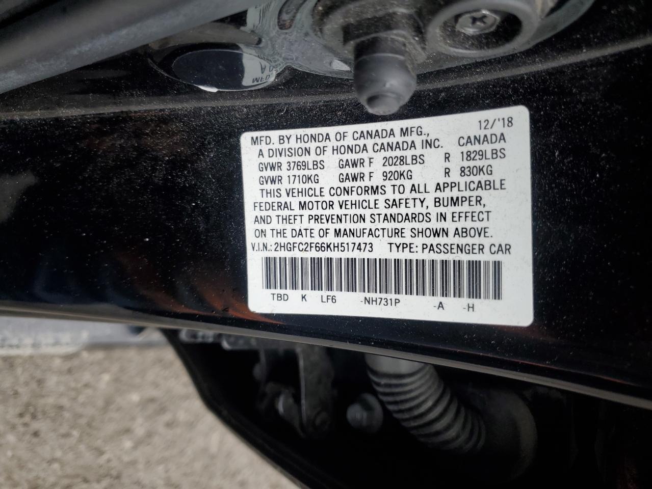 2HGFC2F66KH517473 2019 Honda Civic Lx