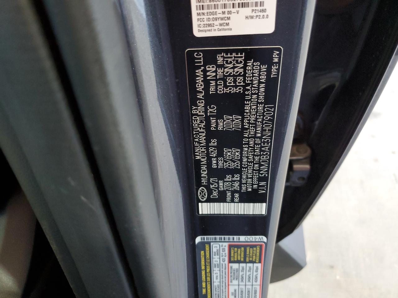 5NMJB3AE3NH079021 2022 Hyundai Tucson Sel