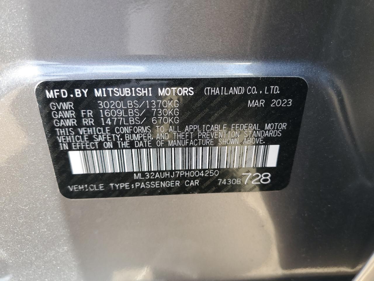 ML32AUHJ7PH004250 2023 Mitsubishi Mirage Es