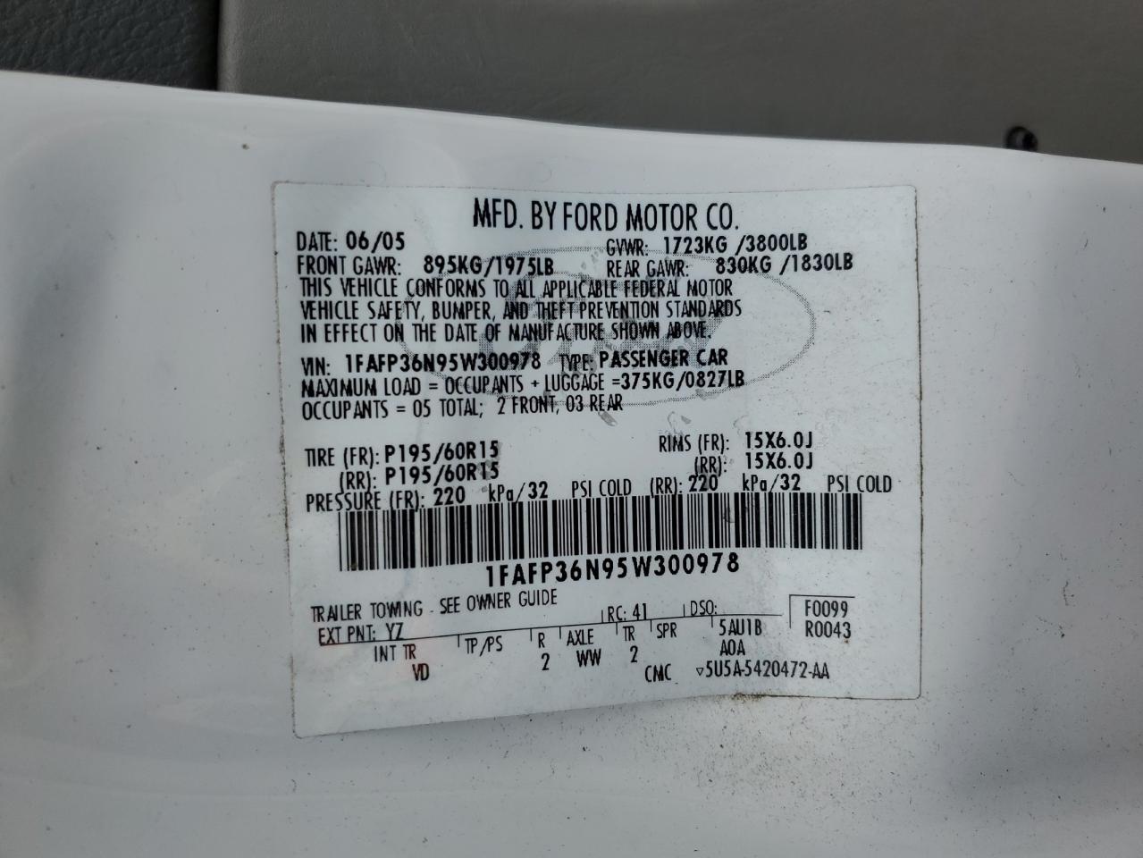 1FAFP36N95W300978 2005 Ford Focus Zxw