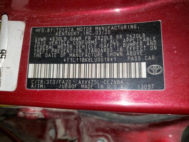 VIN 4T1L11BK6LU001841 2020 Toyota Camry, LE no.12