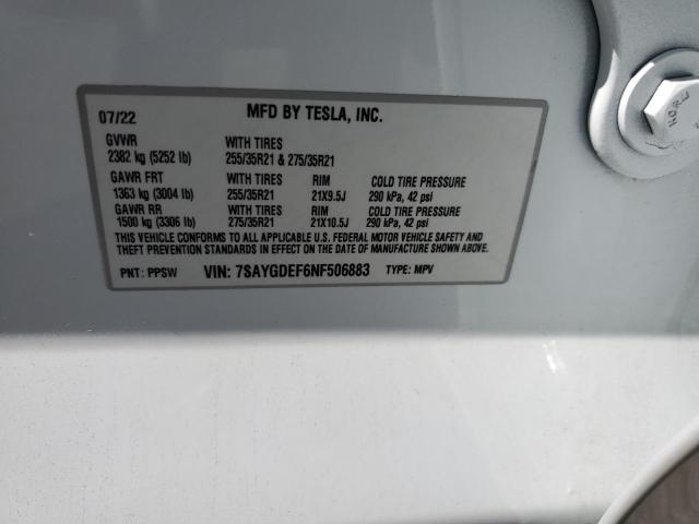 2022 Tesla Model Y VIN: 7SAYGDEF6NF506883 Lot: 59992314