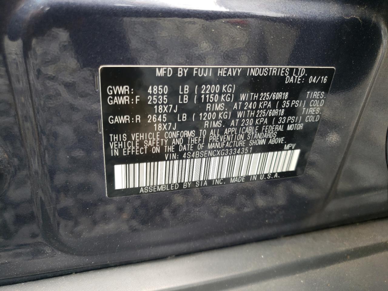 4S4BSENCXG3334351 2016 Subaru Outback 3.6R Limited