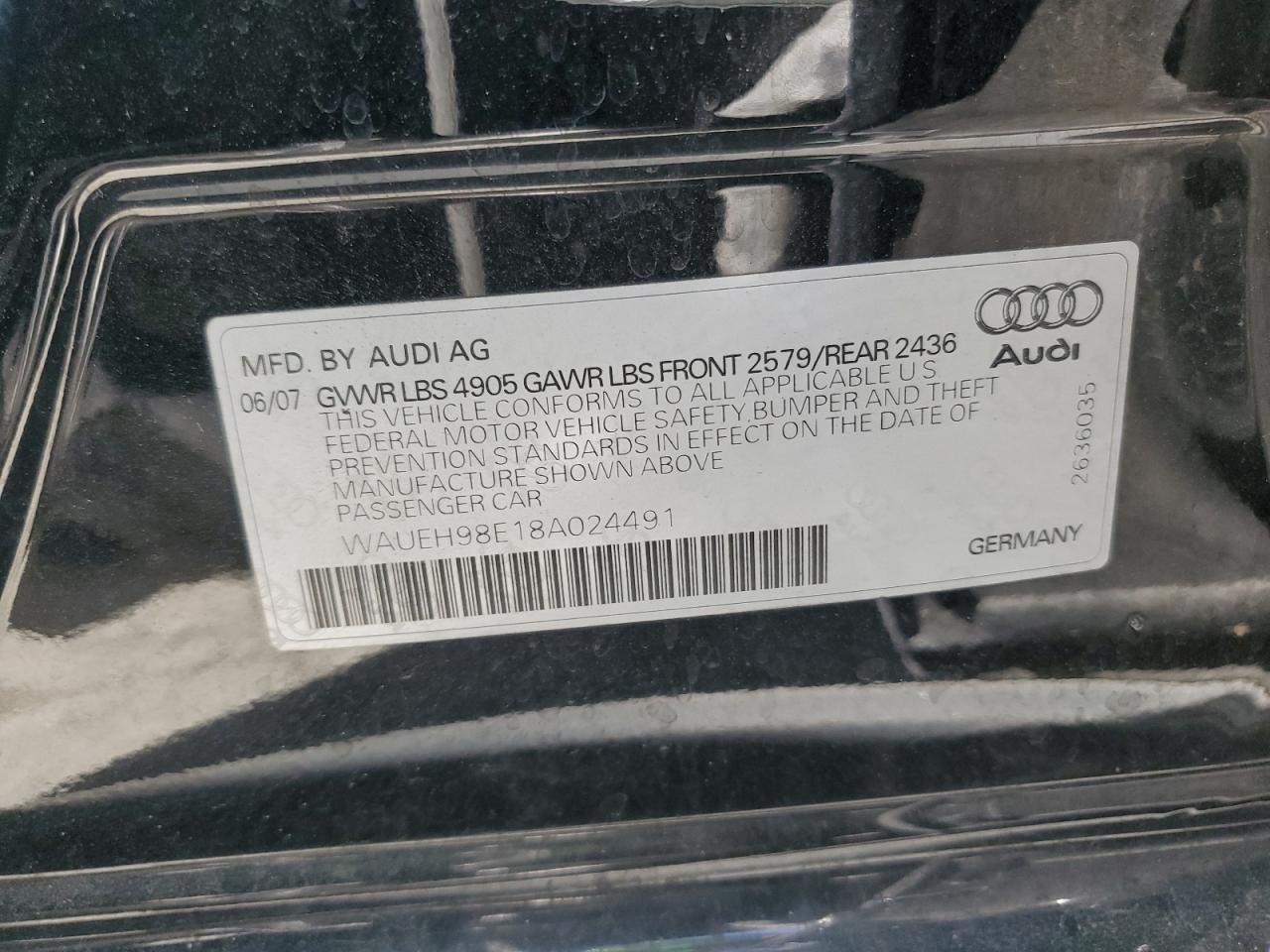 WAUEH98E18A024491 2008 Audi A4 S-Line 3.2 Quattro