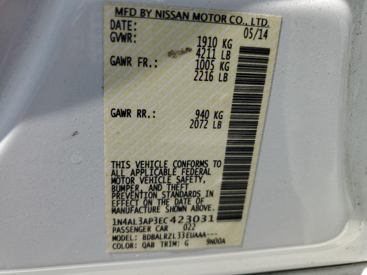 1N4AL3AP3EC423031 2014 Nissan Altima 2.5