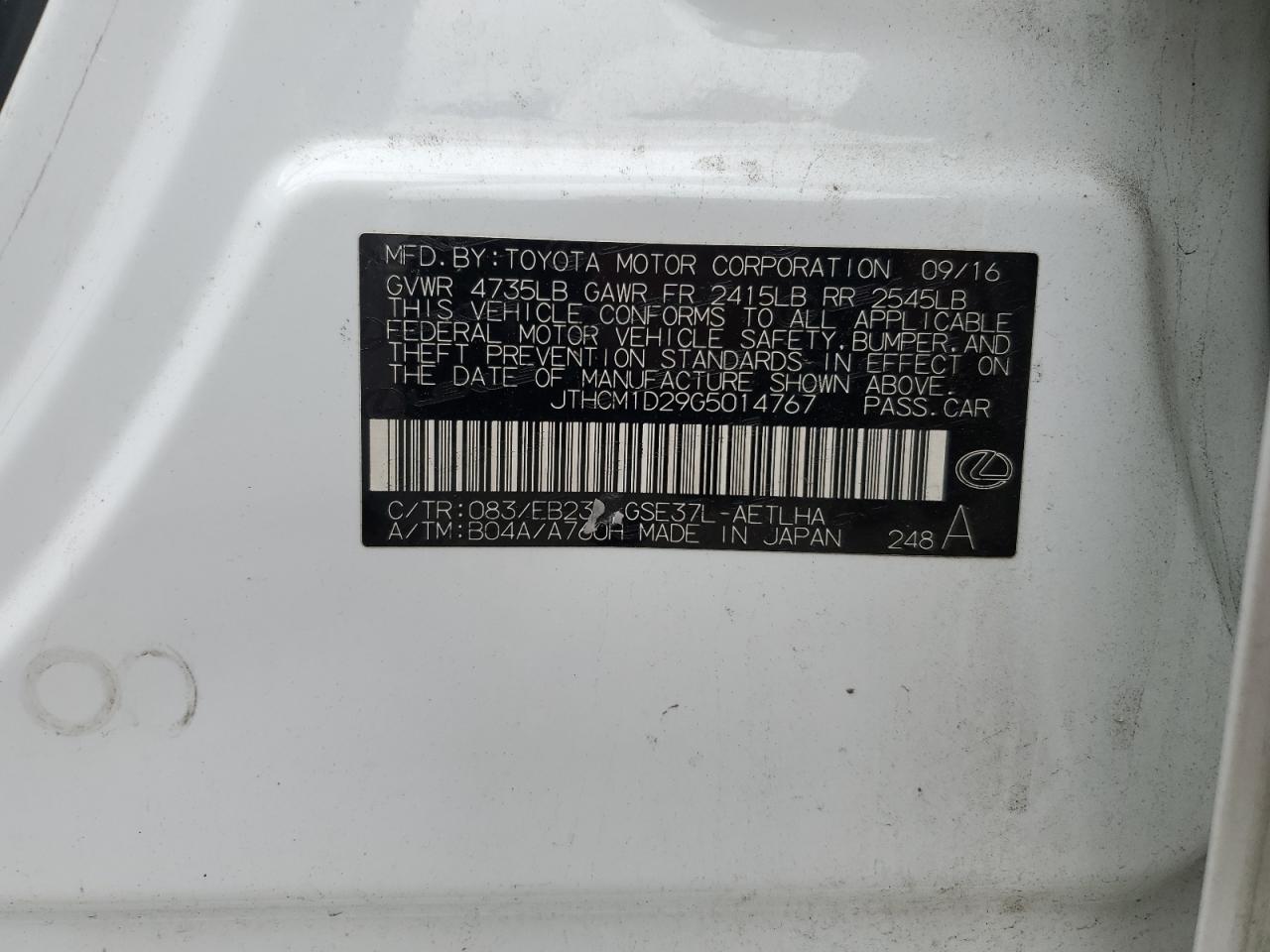 JTHCM1D29G5014767 2016 Lexus Is 300