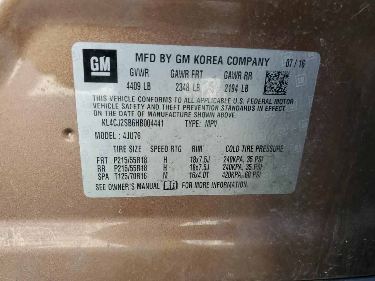 KL4CJ2SB6HB004441 2017 Buick Encore Sport Touring