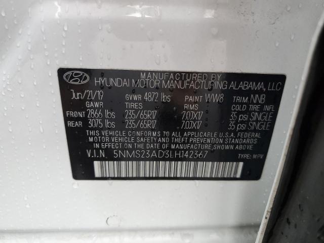 2020 Hyundai Santa Fe Se VIN: 5NMS23AD3LH142367 Lot: 60075424