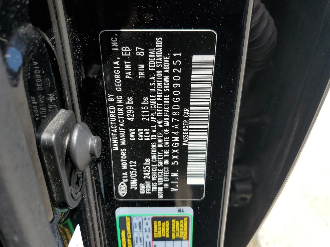 5XXGM4A78DG090251 2013 Kia Optima Lx