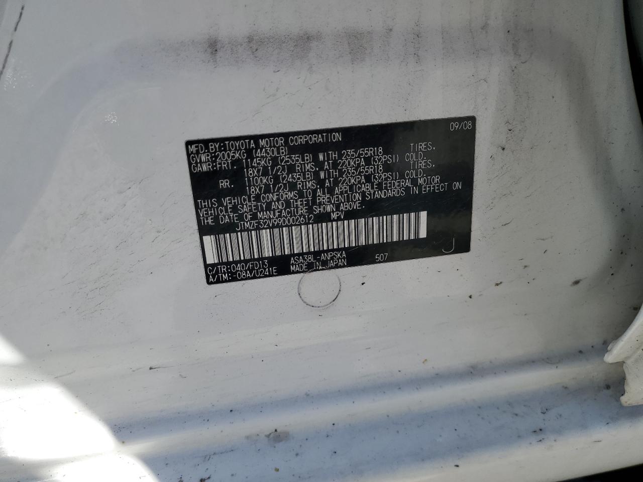 JTMZF32V99D002612 2009 Toyota Rav4 Sport