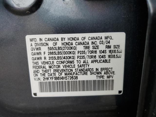 2004 Honda Pilot Exl VIN: 2HKYF18614H572638 Lot: 57730524