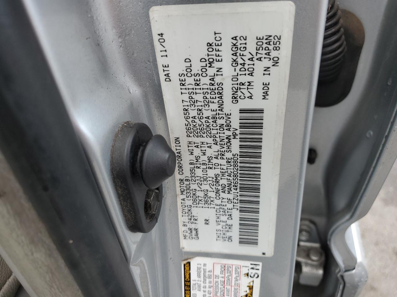 JTEZU14R658028805 2005 Toyota 4Runner Sr5