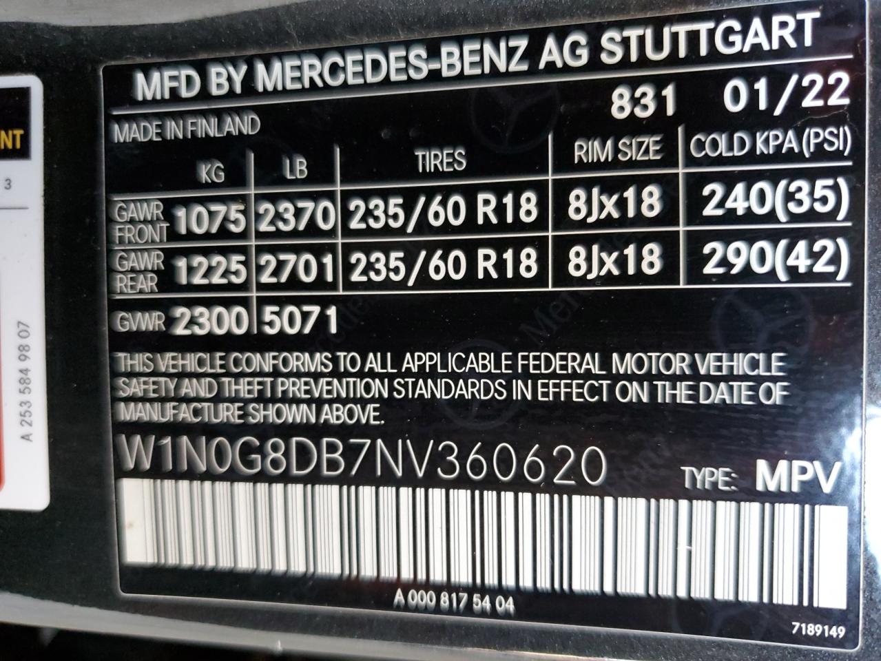 W1N0G8DB7NV360620 2022 Mercedes-Benz Glc 300