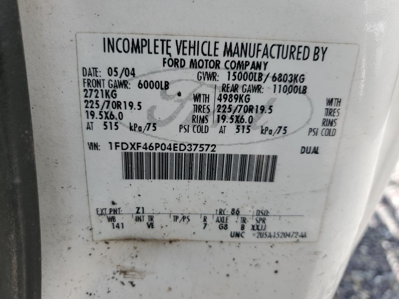 1FDXF46P04ED37572 2004 Ford F450 Super Duty