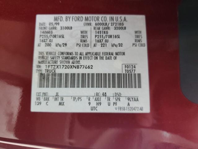 1FTZX1720XNB77662 1999 Ford F150