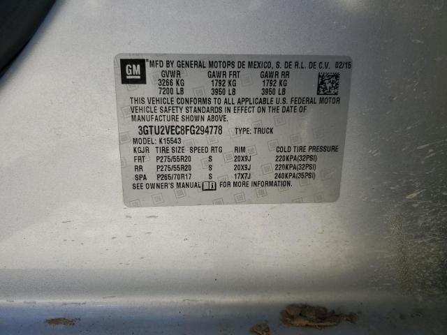 2015 GMC Sierra K1500 Slt VIN: 3GTU2VEC8FG294778 Lot: 58215344