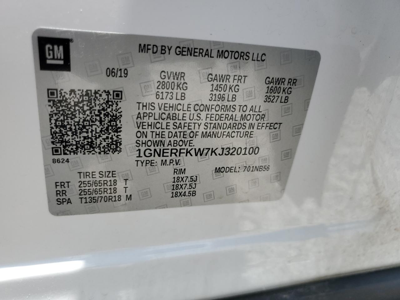 1GNERFKW7KJ320100 2019 Chevrolet Traverse Ls