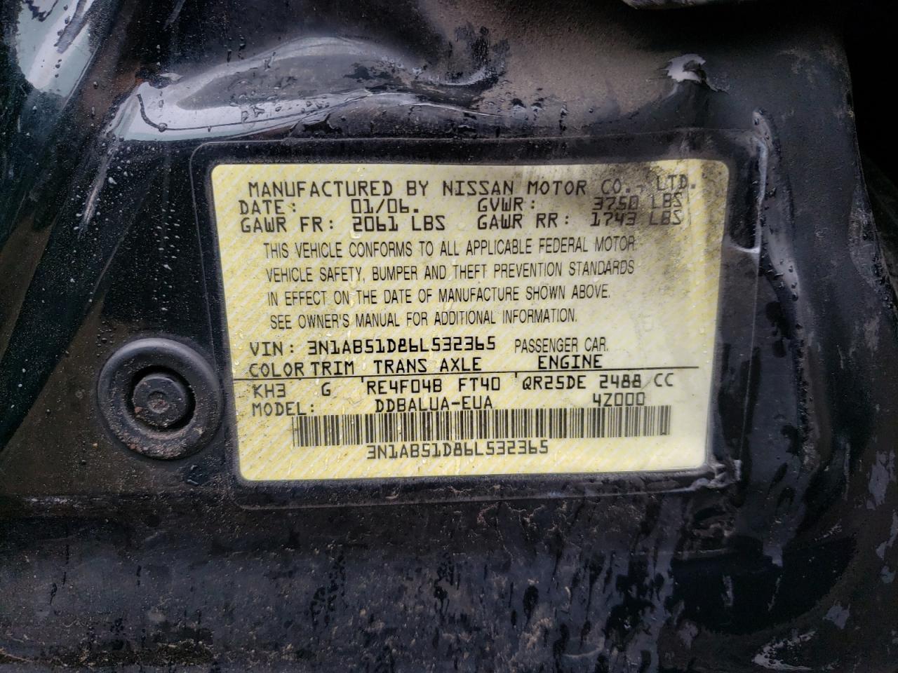 3N1AB51D86L532365 2006 Nissan Sentra Se-R Spec V