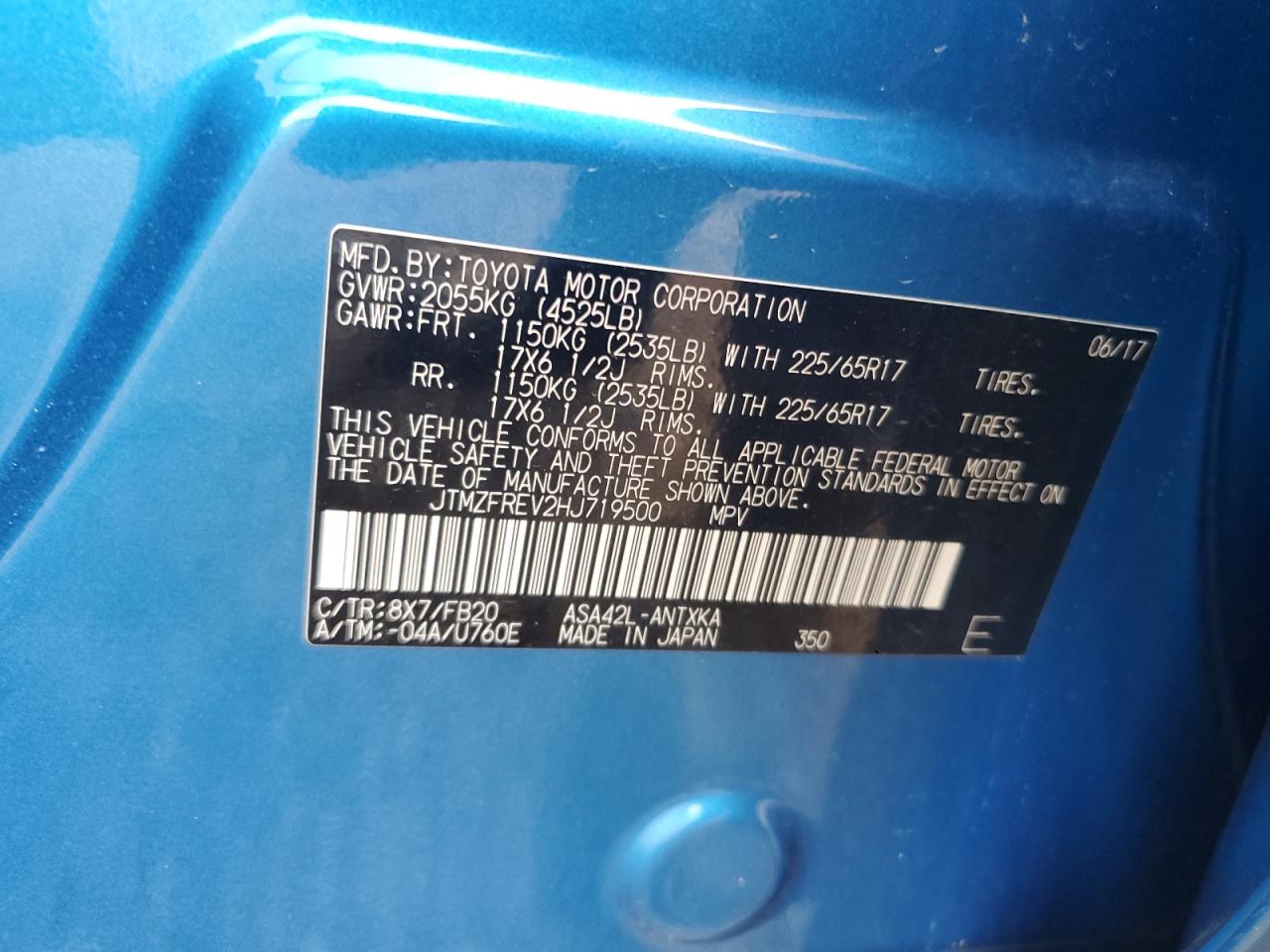 JTMZFREV2HJ719500 2017 Toyota Rav4 Le