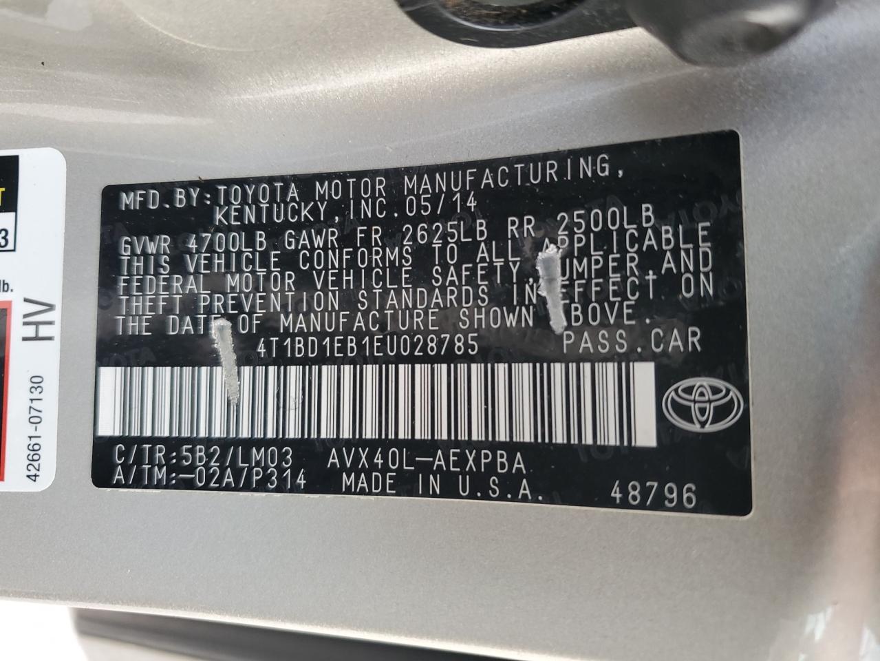 2014 Toyota Avalon Hybrid vin: 4T1BD1EB1EU028785