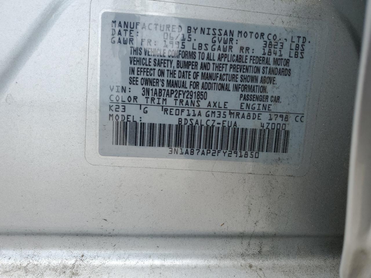 3N1AB7AP2FY291850 2015 Nissan Sentra S