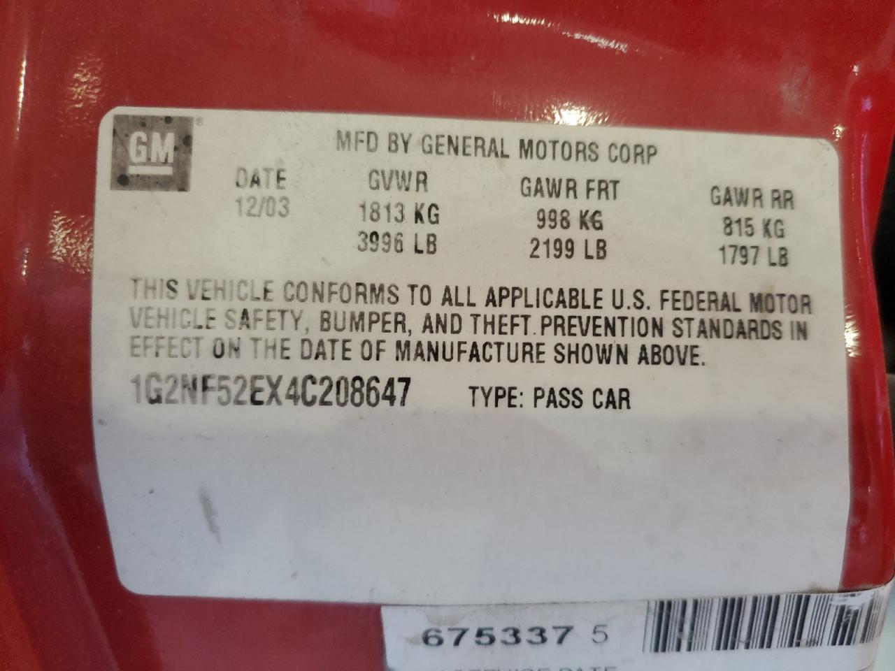 1G2NF52EX4C208647 2004 Pontiac Grand Am Se1