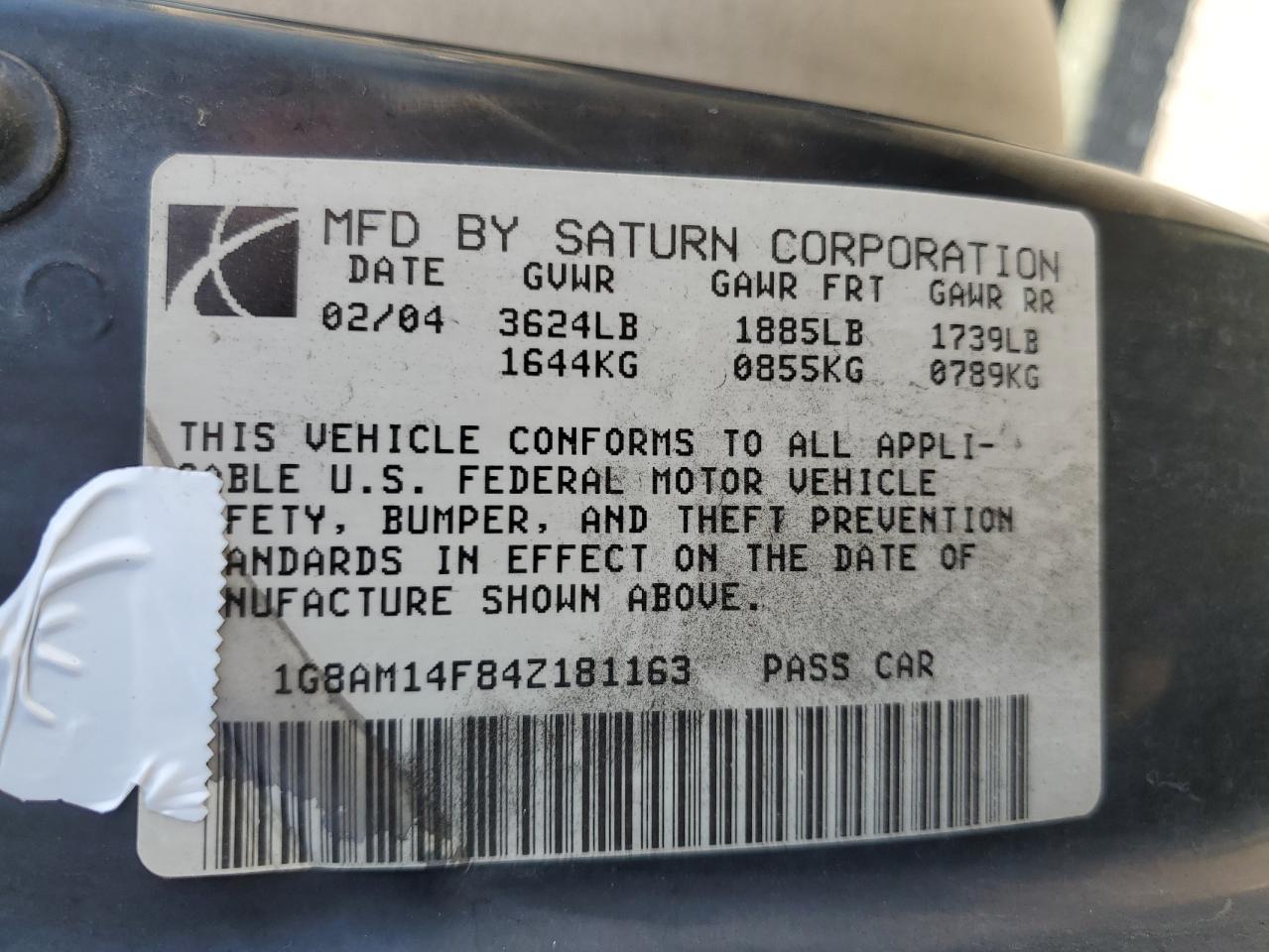 1G8AM14F84Z181163 2004 Saturn Ion Level 2