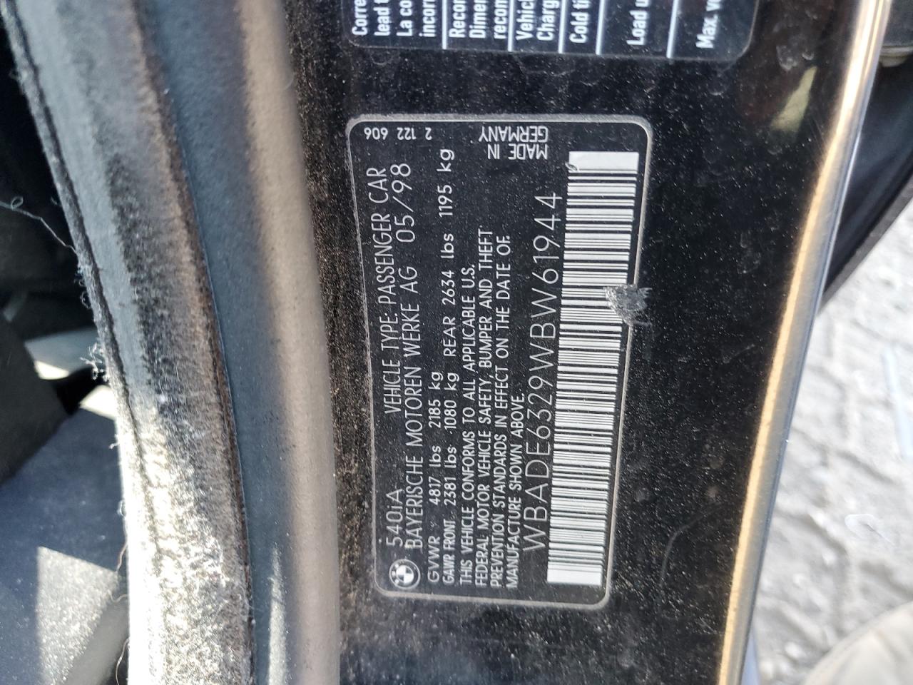 WBADE6329WBW61944 1998 BMW 540 I Automatic