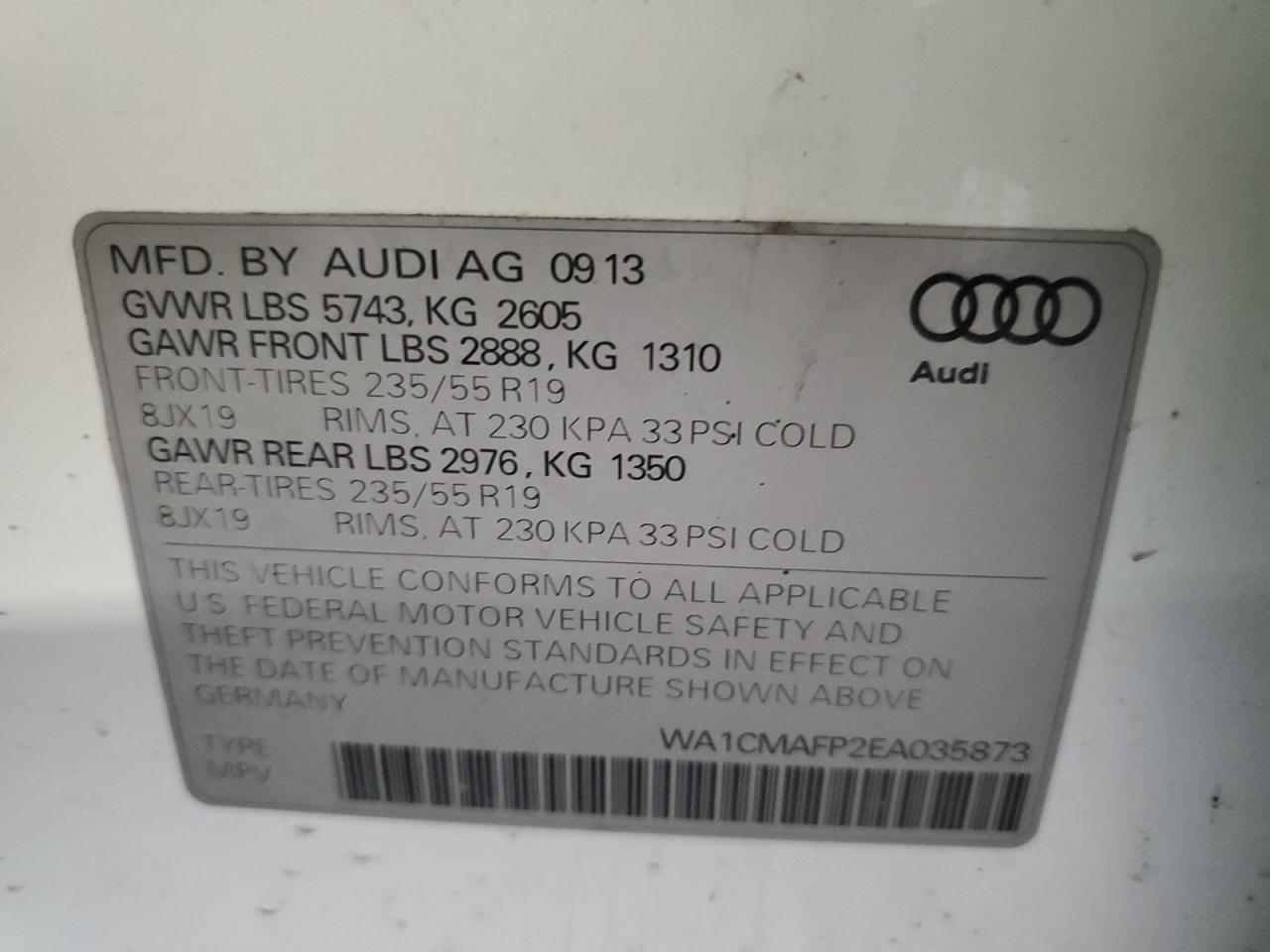 WA1CMAFP2EA035873 2014 Audi Q5 Tdi Premium Plus