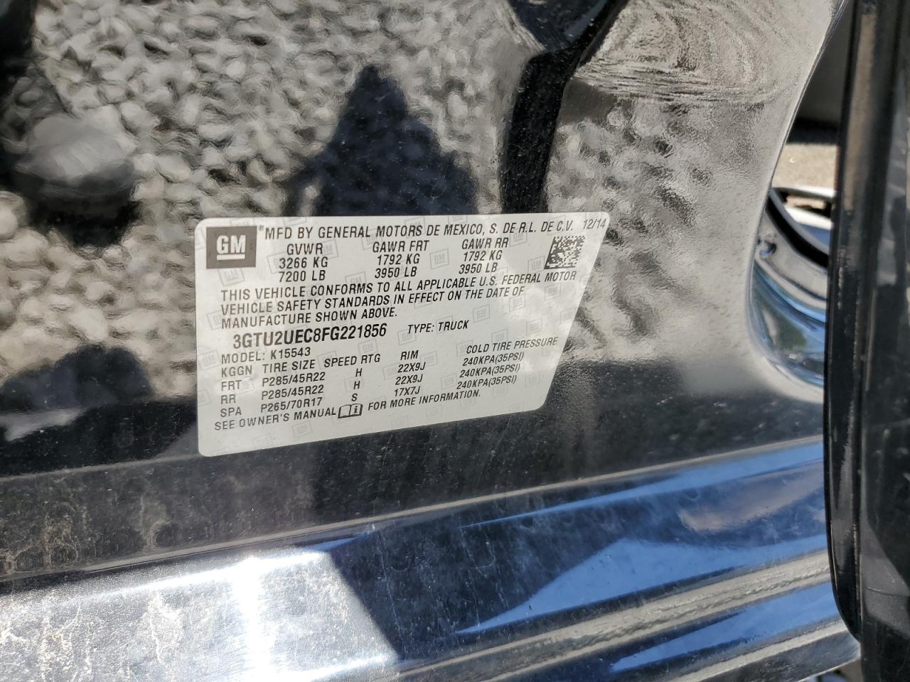 3GTU2UEC8FG221856 2015 GMC Sierra K1500 Sle