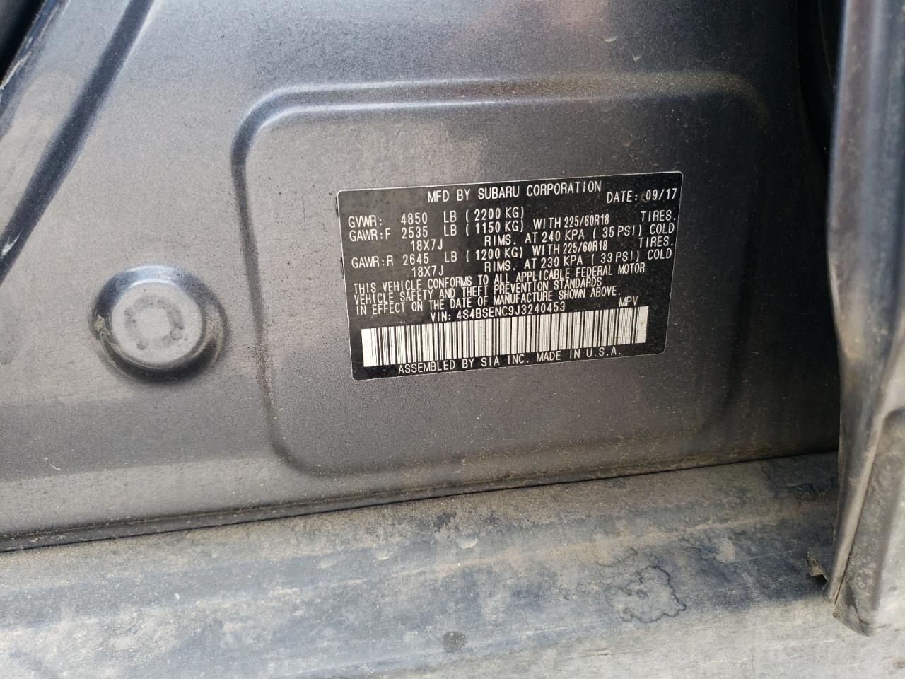 4S4BSENC9J3240453 2018 Subaru Outback 3.6R Limited