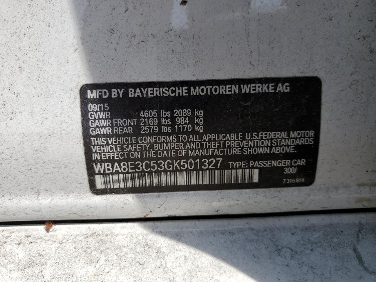 WBA8E3C53GK501327 2016 BMW 328 Xi Sulev