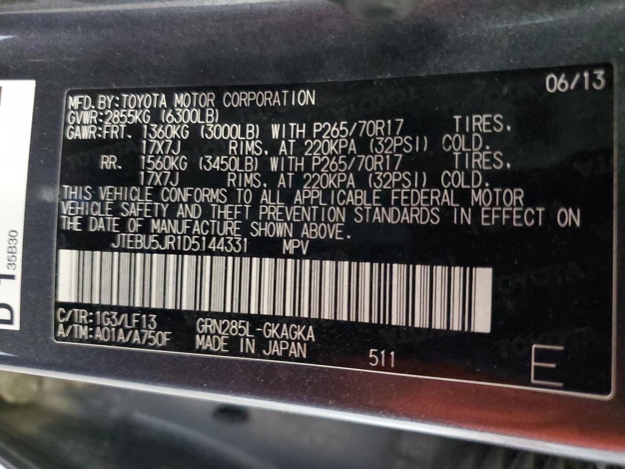 JTEBU5JR1D5144331 2013 Toyota 4Runner Sr5