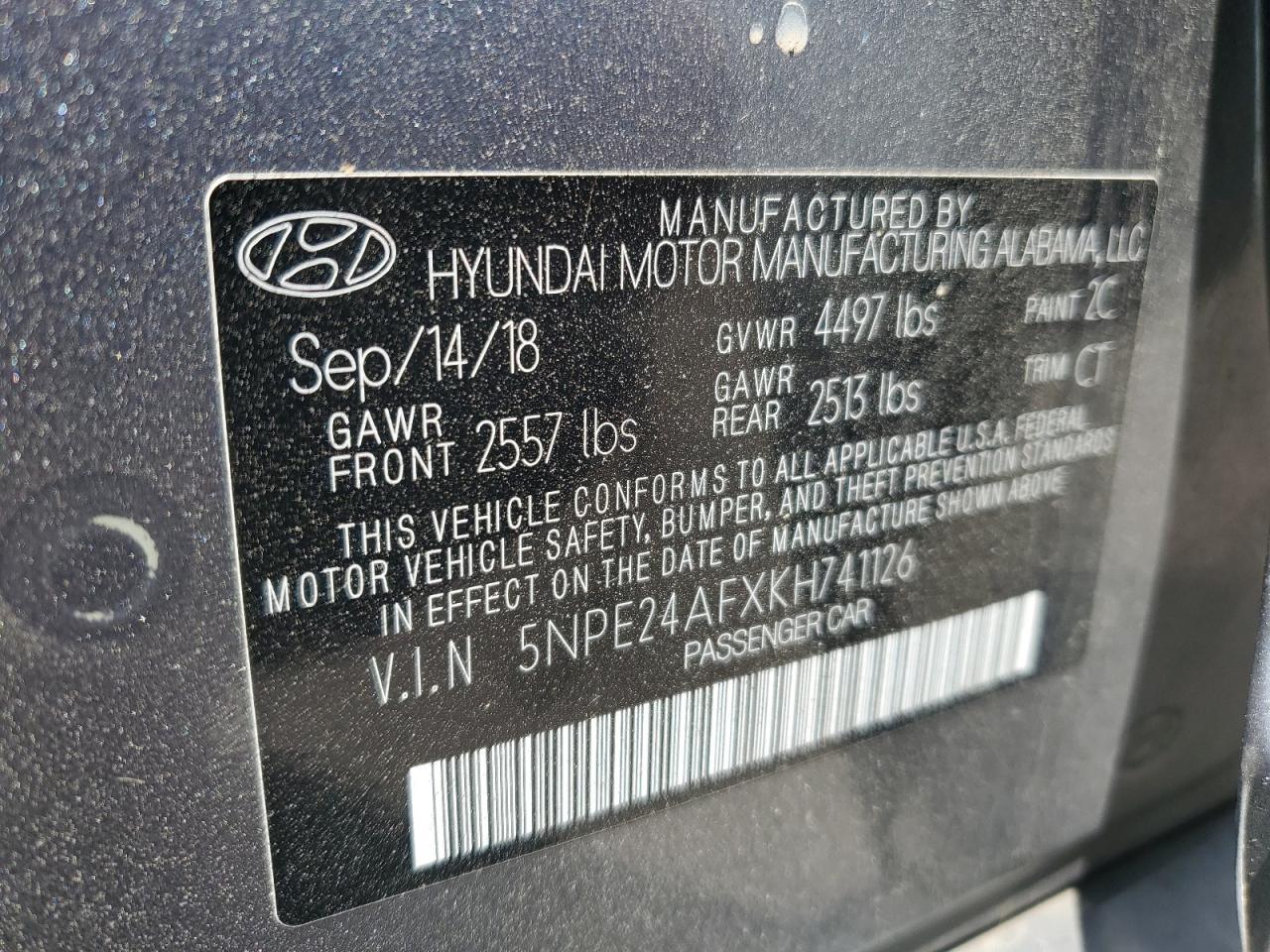 5NPE24AFXKH741126 2019 Hyundai Sonata Se