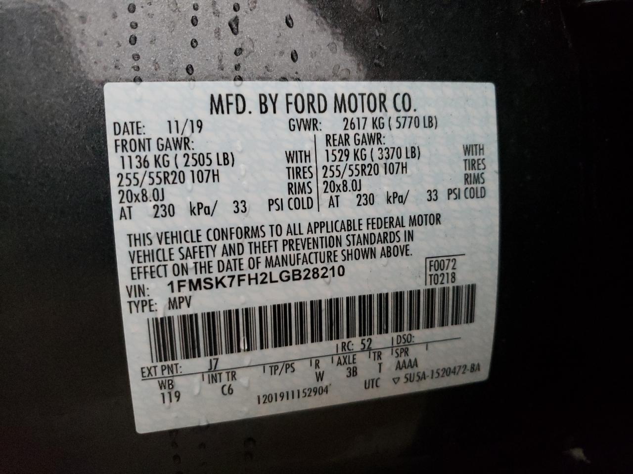 1FMSK7FH2LGB28210 2020 Ford Explorer Limited 1FMSK7FH2LGB28210 2020 Ford Explorer Limited